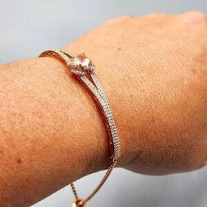 Adjustable Rose Gold Tone  Rope Chain Bracelet with Crystals